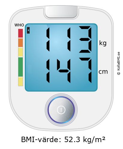 BMI 113 kg och 147 cm på BMI-kalkylatorn