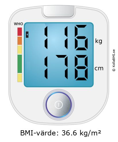 BMI 116 kg och 178 cm på BMI-kalkylatorn