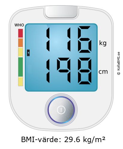 BMI 116 kg och 198 cm på BMI-kalkylatorn
