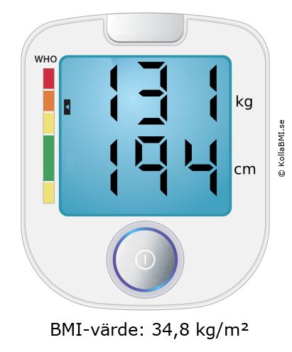 BMI 131 kg och 194 cm på BMI-kalkylatorn