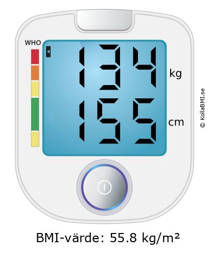 BMI 134 kg och 155 cm på BMI-kalkylatorn
