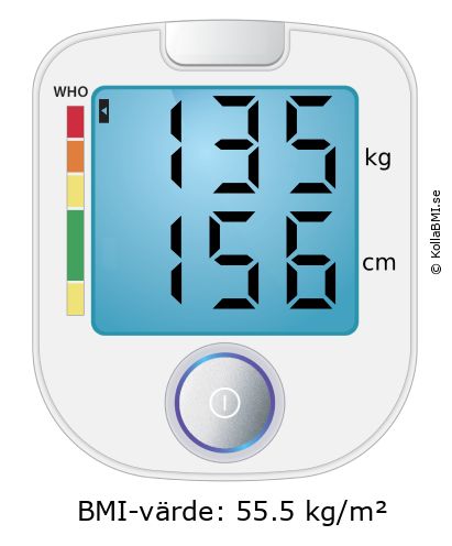 BMI 135 kg och 156 cm på BMI-kalkylatorn