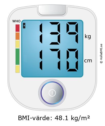 BMI 139 kg och 170 cm på BMI-kalkylatorn