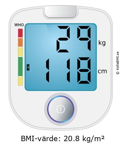 BMI 29 kg och 118 cm på BMI-kalkylatorn