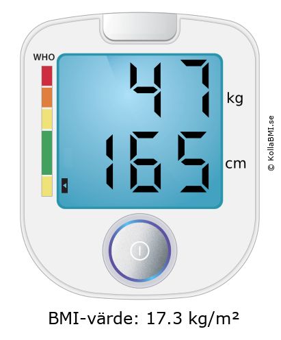BMI 47 kg och 165 cm på BMI-kalkylatorn