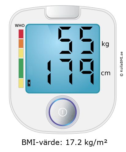 BMI 55 kg och 179 cm på BMI-kalkylatorn
