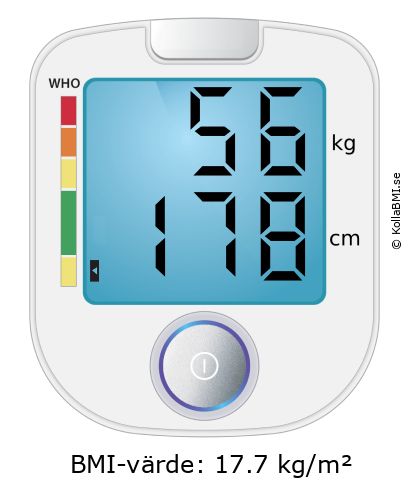 BMI 56 kg och 178 cm på BMI-kalkylatorn