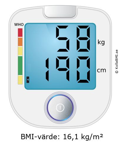 BMI 58 kg och 190 cm på BMI-kalkylatorn