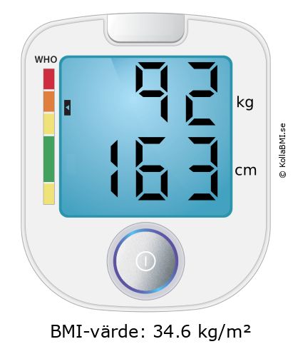BMI 92 kg och 163 cm på BMI-kalkylatorn