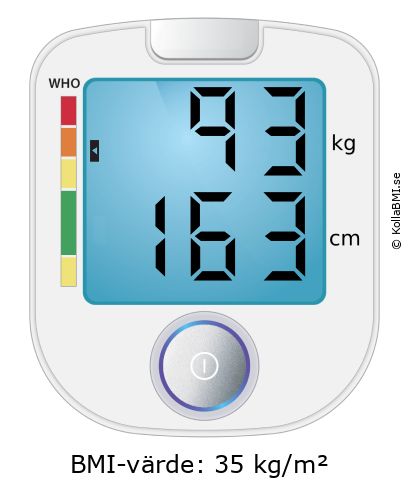 BMI 93 kg och 163 cm på BMI-kalkylatorn
